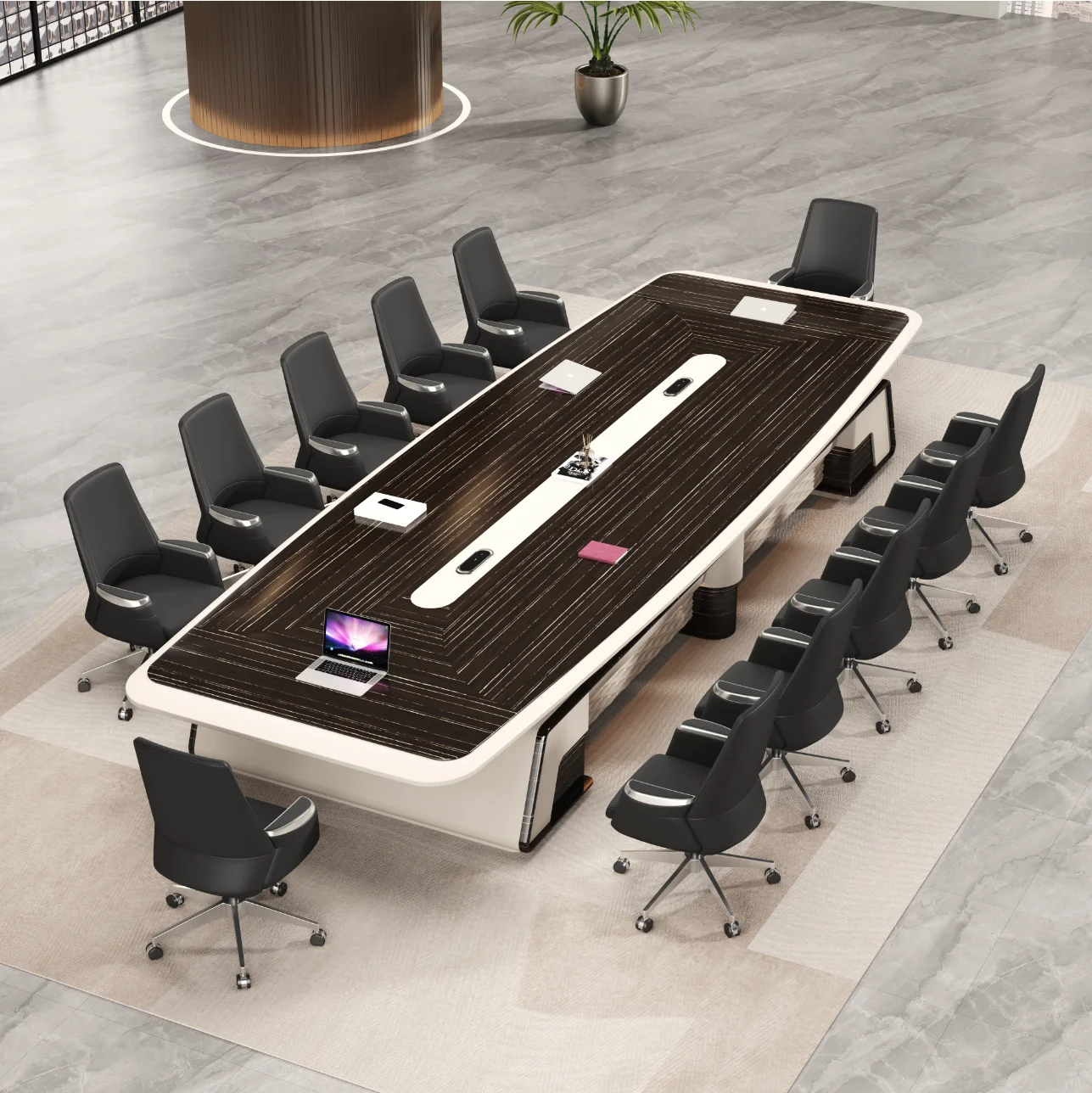 Premium Commercial Hotel Large Board Room Table Sturdy Thick Base MDF Worktop Modern Executive Office Conference Table
