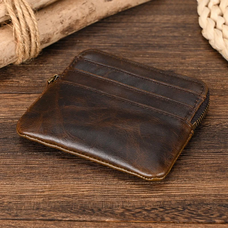 Mini Coin Purse Wallet Genuine Leather Men Woman Card Holder Zipper Small Purse For Coins Cards Cash Little Wallet Male Female