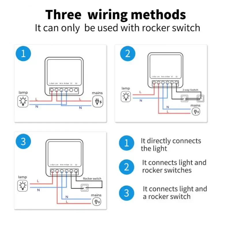 1 ~ 4 Uds. Mini interruptor de relé ESPHome preflashado 3 vías 16A funciona con el asistente doméstico