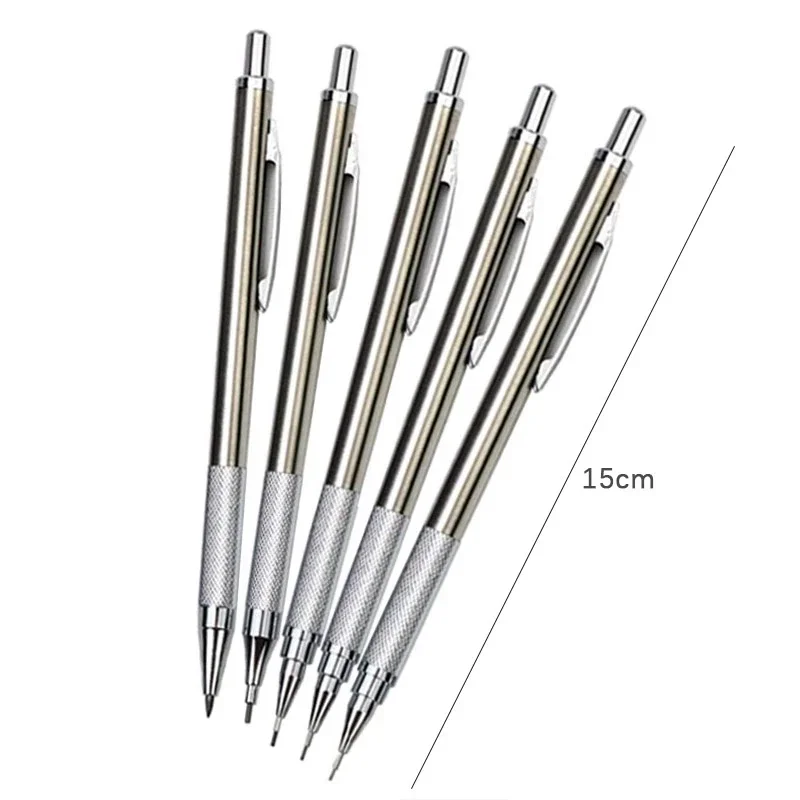 2pcs/lot 0.5 0.7 0.9 2.0mm Drawing Pencil Set 2B Art Sketch Writing Metal Mechanical Pencil Stainless Steel and Copper Material