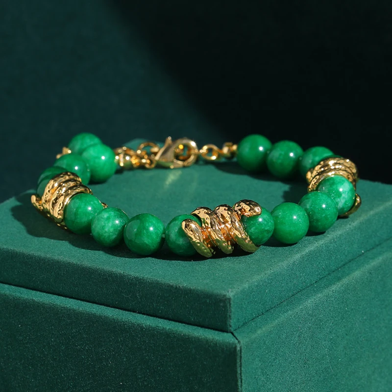 

Vintage Green Bead Bracelet Stone Charm Antique Gold Color Decoration Designer Jewelry For Women Trending Product 2026 New Gift