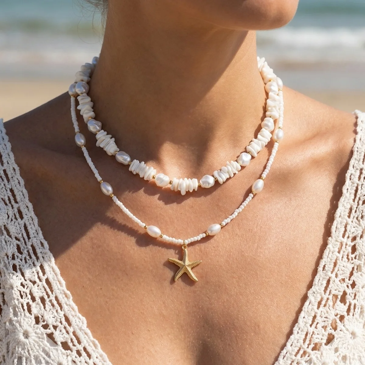 Sommerliche Muschel-Seestern-Imitationsperlen-Quasten-Anhänger-Halskette für Damen und Herren – Seepferdchen, Fisch, Muschel, Schildkröte, Delfin Choker-Schmuck – Detail 19
