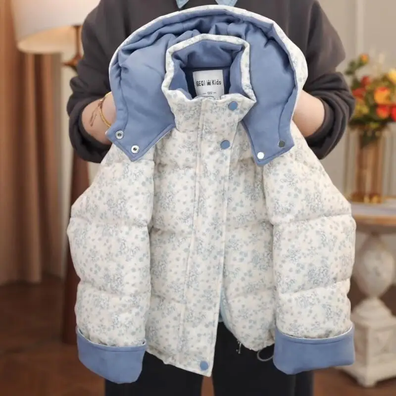 فتاة ملابس قطنية خريف شتاء جديد Kawaii الأزهار القطن معطف رشاقته القطن وسادة مبطنة معطف مقنع ملابس الأطفال