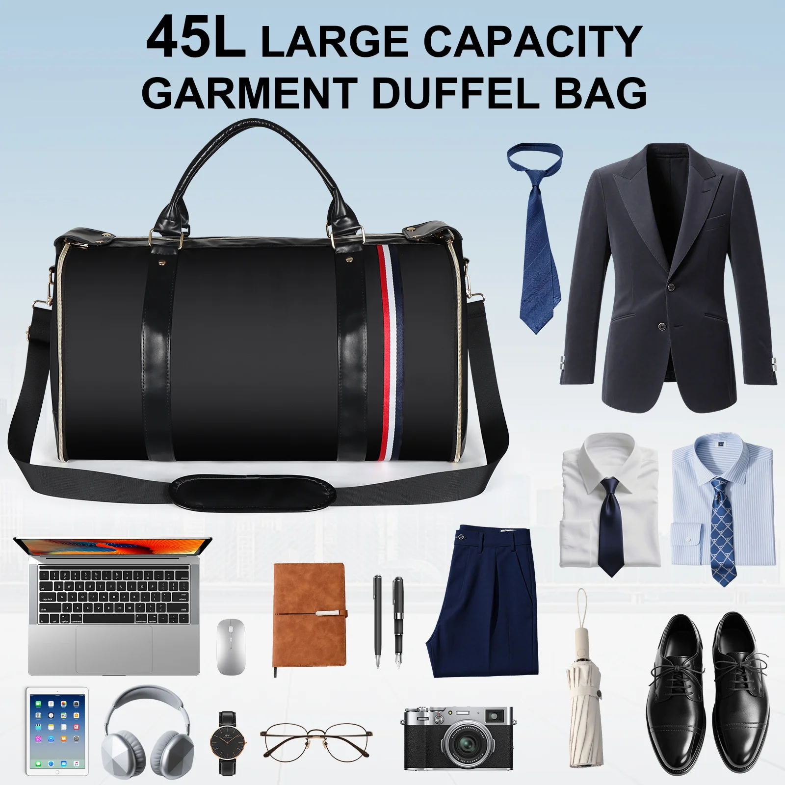 

Large Capacity Folding Suit Storage Bag Waterproof PU Leather Luggage With Shoulder Strap Travel Suitcase for Business Trips