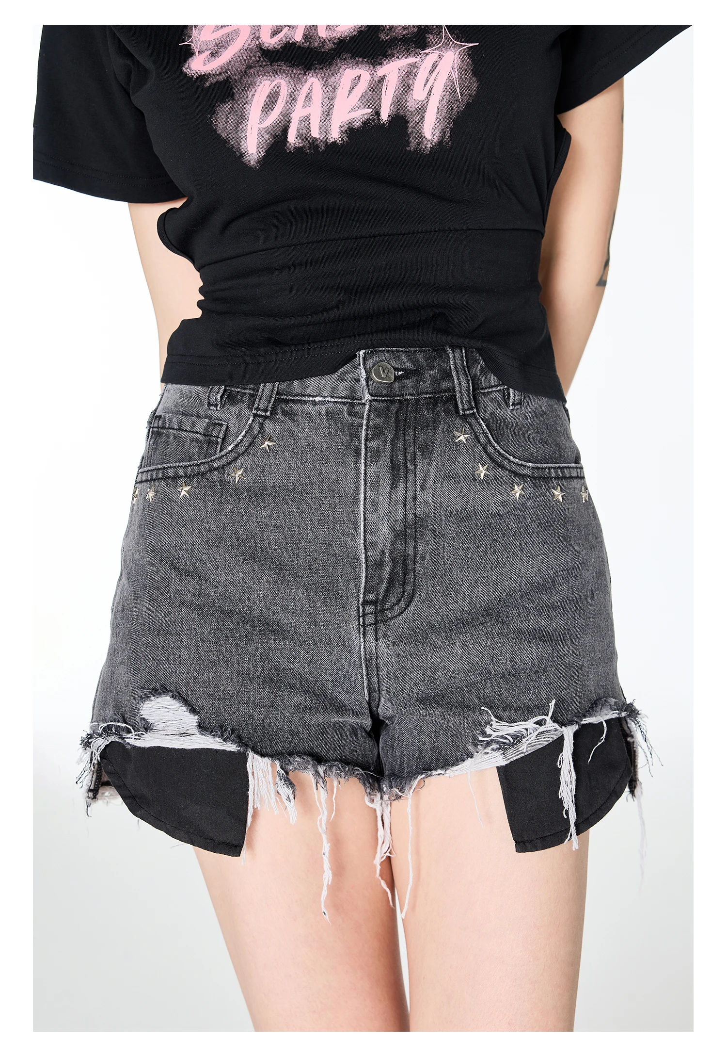 Denim Shorts Women's High Waist SummerSexy Fashionable HighWaist Tassel Design Sense Washed Cotton All-Match Simple Straight-Leg