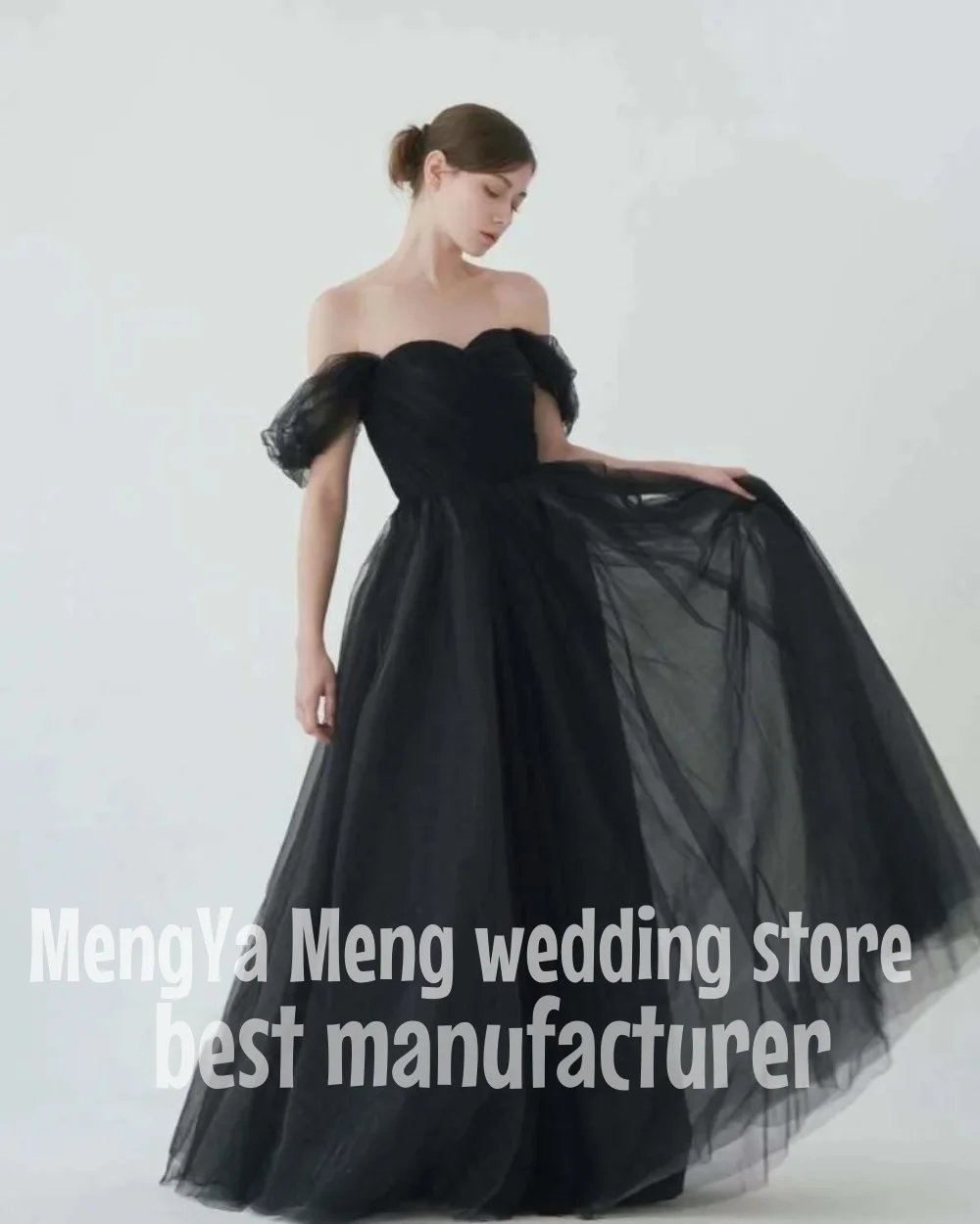 

ZHUISHU Sexy Off Shoulder Black Tulle Evening Dresses Korea Photo shoot Long Prom Gowns Wedding Party Photo shoot Customized