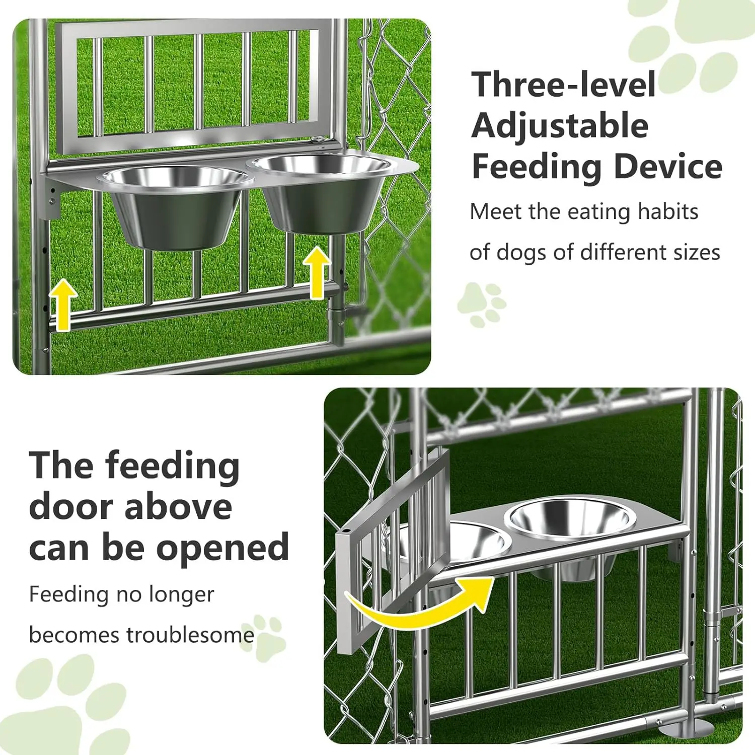 Imagem -03 - Canil ao ar Livre do Cão com Telhado e Portas de Alimentação Abertas Casa de Cachorro Grande Pen Enclosure Heavy Duty Chain Link