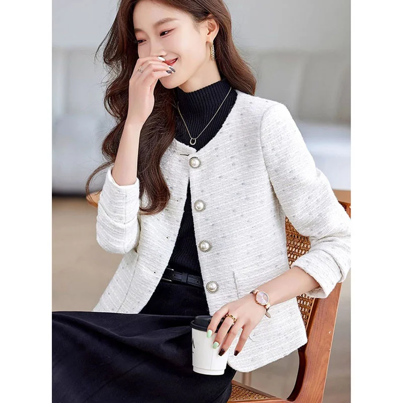 Spring Autumn Jacket Women Small Fragrant Style Coat New Fashion Elegant Cardigan Round Neck Short Coat Female Tops Outerwear