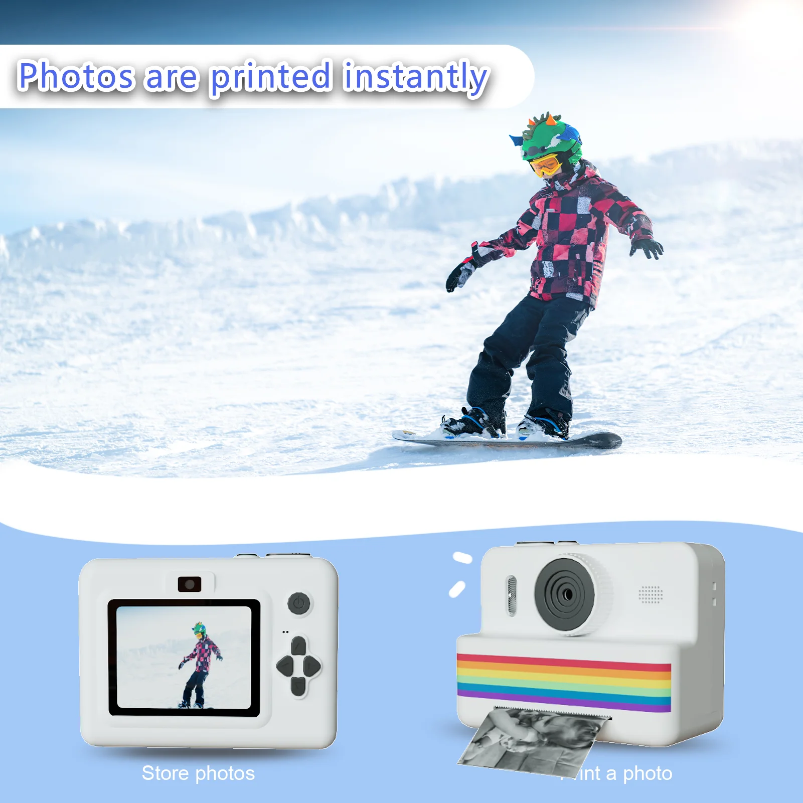 kids instant camera with 3 rolls thermal paper photo&video& game USB charge Dual camera 1080P screen, Perfect gift for children