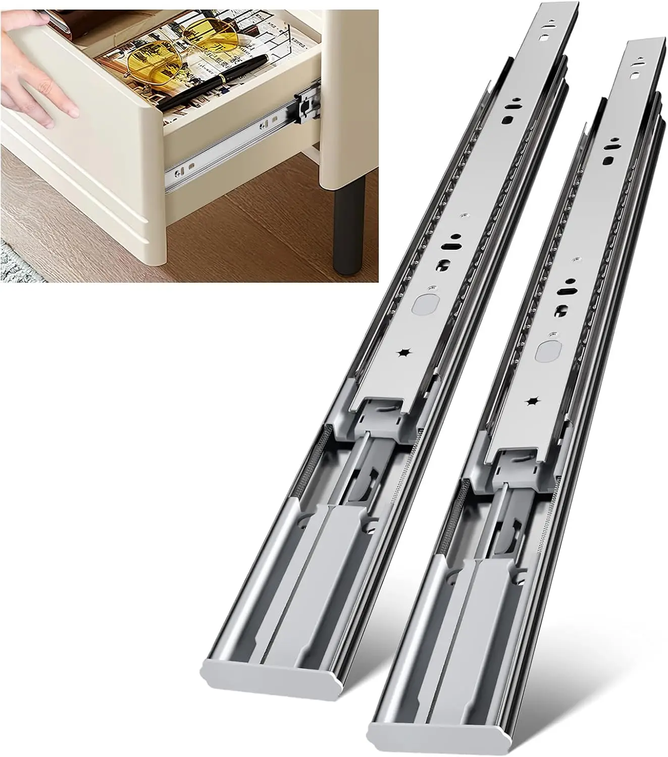 22 Inch Side Mount Soft Close Drawer Slides Full Extension Ball Bearing Rails 100LB Capacity Smooth Self Closing Glides with Screws for Kitchen File Cabinet Dresser Closet RV, 10 Pairs