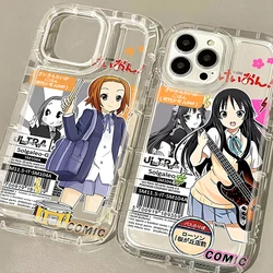 Lovely Anime K-ON Girls Clear Case For iPhone 14 15 16 13 12 11 Pro Max XS X XR 8 7 Plus SE 2020 Shockproof Silicone Back Cover