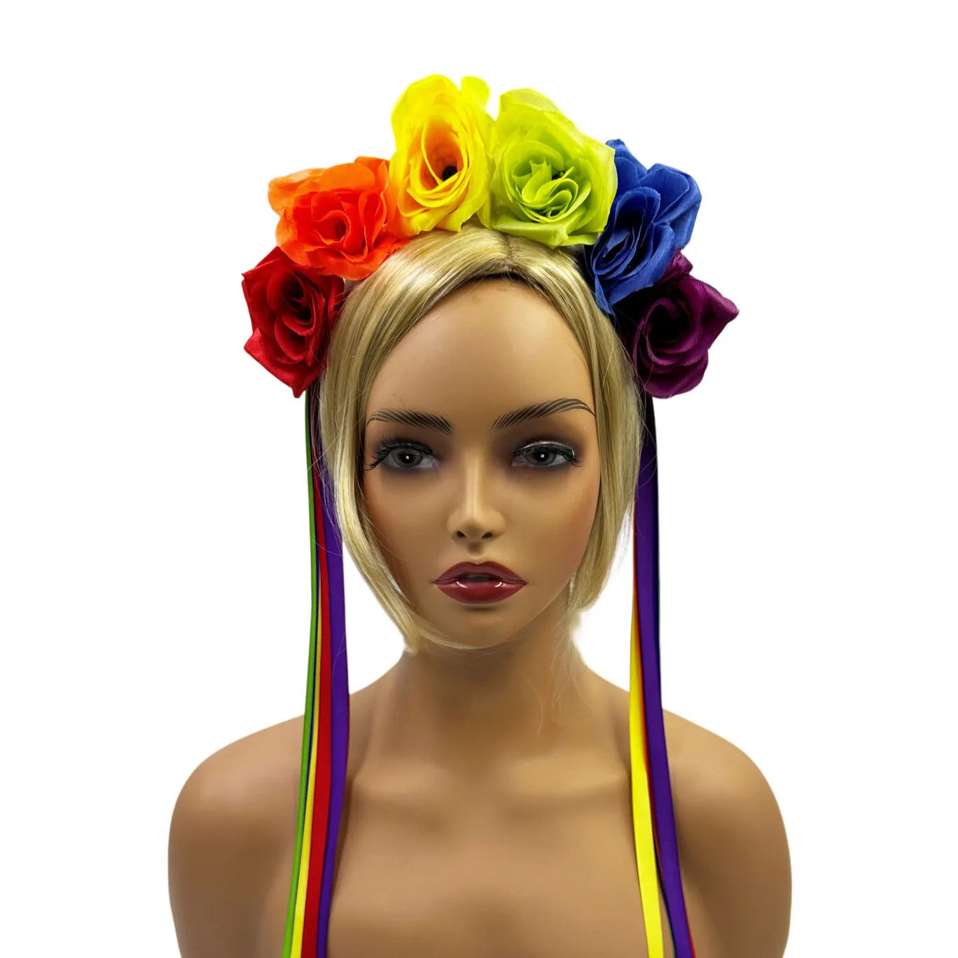 Rainbow Mexican Simulation Rose Flower Headband Festival Halloween Party Dress Up Hairband Ribbon Flower Wreath Hair Accessories