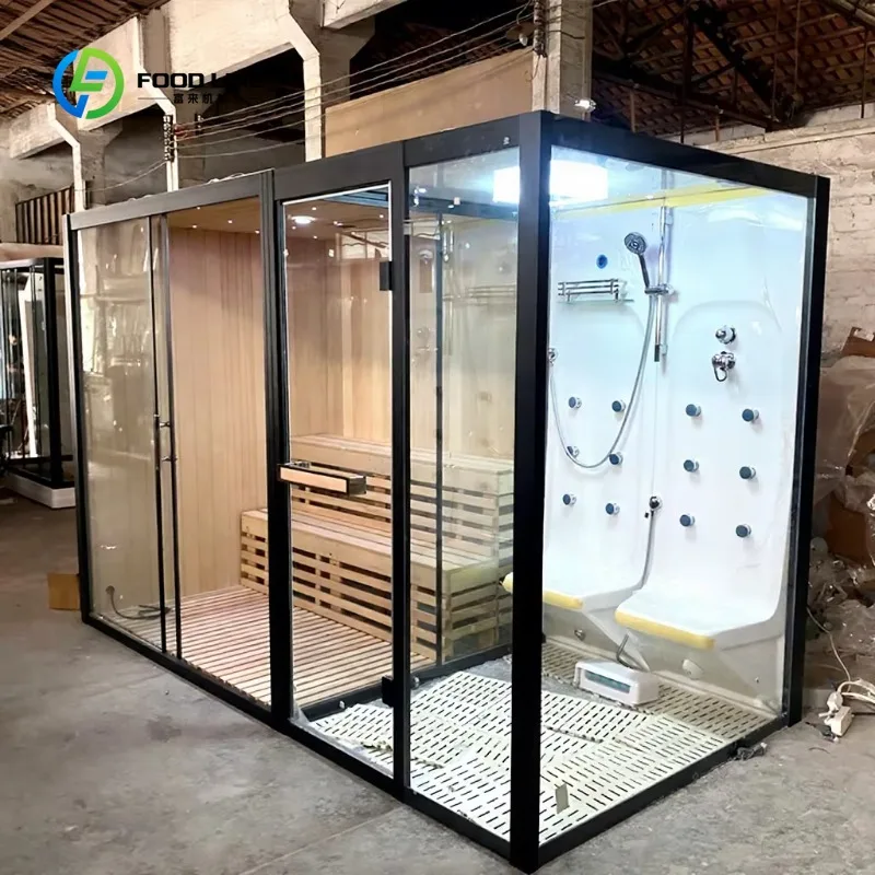 Customized Sauna and Steam Combined Wooden Sauna Room Tempered Glass Steam Cabin Combo Multifunctional Shower Room