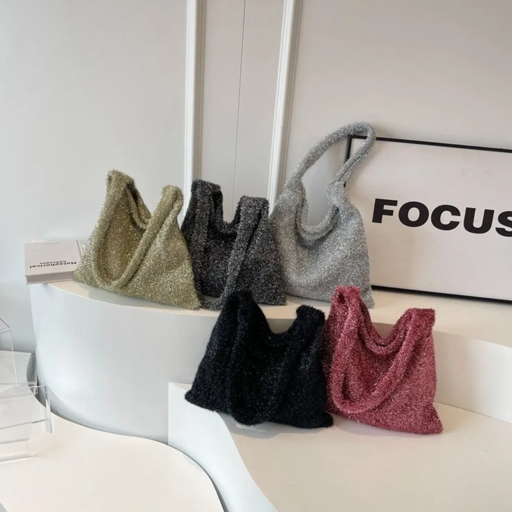 Fashion Knitted Underarm Bag Single Shoulder Large Capacity Shoulder Bag BlingBling Solid Color Women's Bag Women