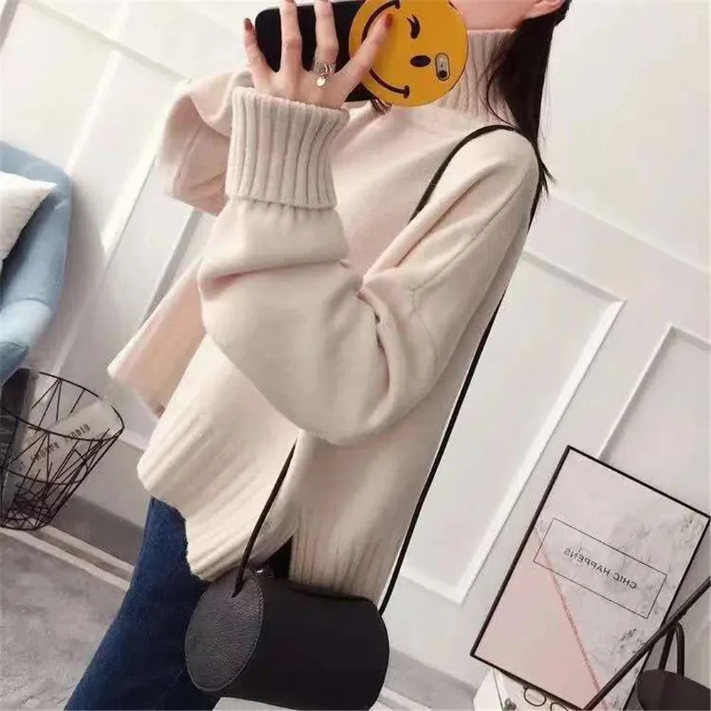 Thick Turtleneck Red Pink Beige Knitted Sweater Women Autumn Winter long sleeve Knitting tops Turtleneck Pullover Ladies Jumper