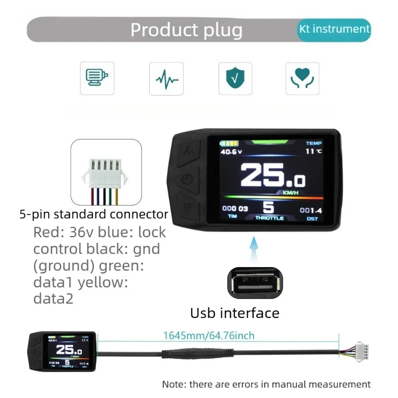 

TF01U Display Suitable For KT Controller with USB Charging Port 24/36/48V Electric Bicycle Color LCD TFT Display Ebike Par New