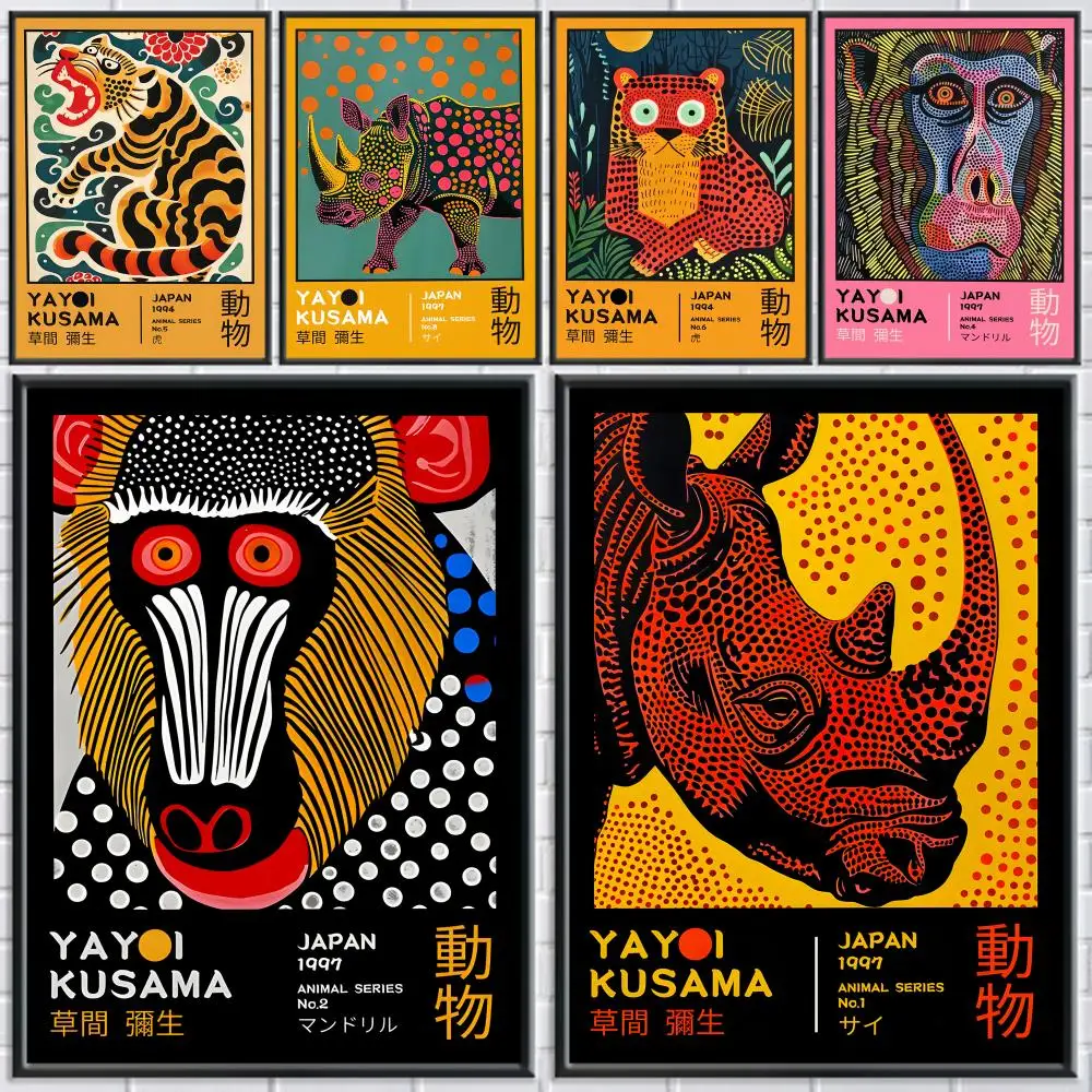 Art Y-Yayoi Kusama Tier-Poster für Zuhause, Wohnzimmer, Schlafzimmer, Bar, Flur, klebriger Wanddruck, wasserfest, ästhetische Dekoration