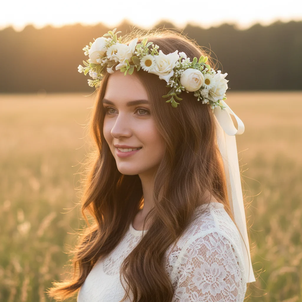 

Bohemian Style Artificial Baby's Breath Floral Wreath Handmade Flower Hair Accessories for Wedding Photography Girls