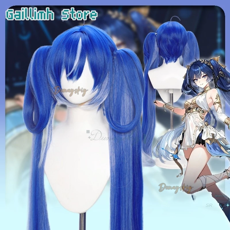 Luno-Peluca de Cosplay para mujer y niña, pelo sintético con doble cola de caballo, color azul, largo y recto, ondas de trabajo, fiesta de Halloween