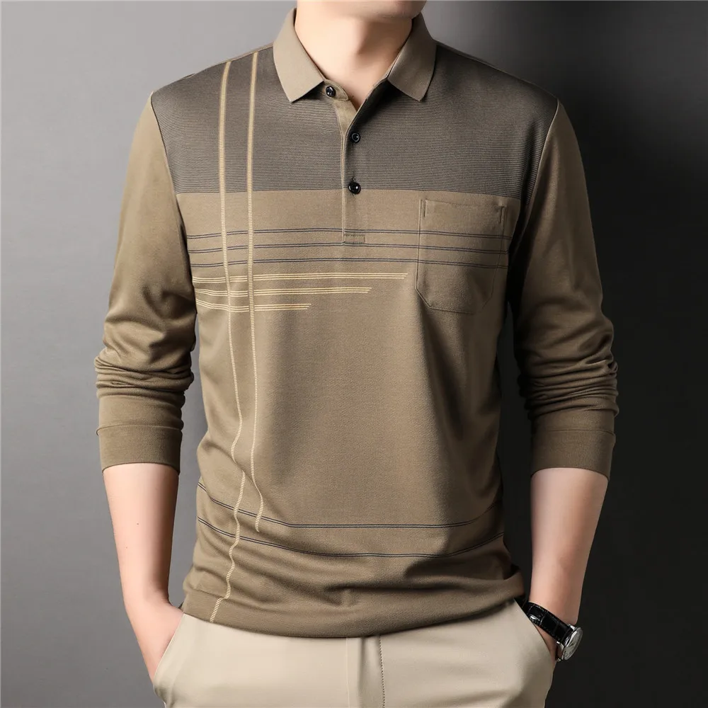 Brand Striped Polo-Shirt Men Clothes Spring New Arrival Classic Long Sleeve T-Shirt Homme Business Casual Tops Z5144