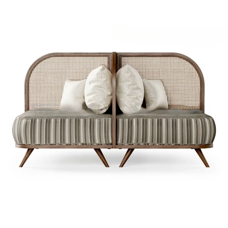 

Nordic solid wood rattan sofa new Chinese sales office hotel lobby negotiation reception booth