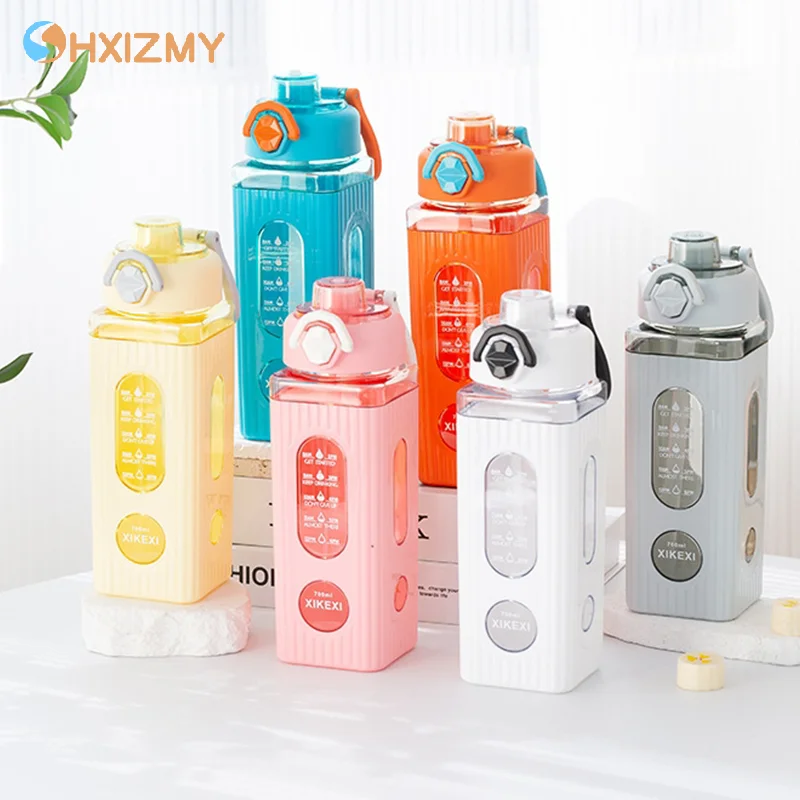 700ml Straw Water Cup Sports Water Cup Square Large Capacity Portable Beverage Tea Bottle Kettle Leakproof Drink Water Bottles