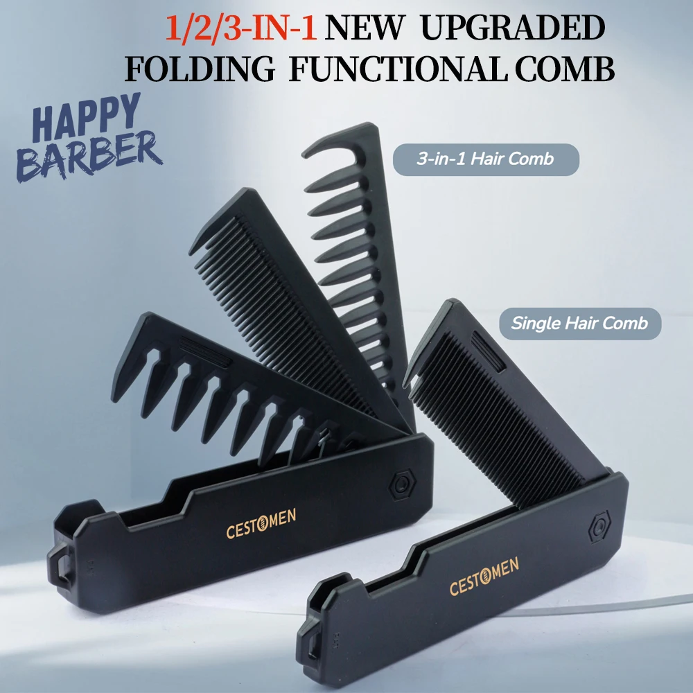 1/2/3 In1 Folding Hair Comb Plastic Wide Tooth Oil Head Texture Comb Beard Combing Barber Haircut Comb Salon Hair Styling Tools