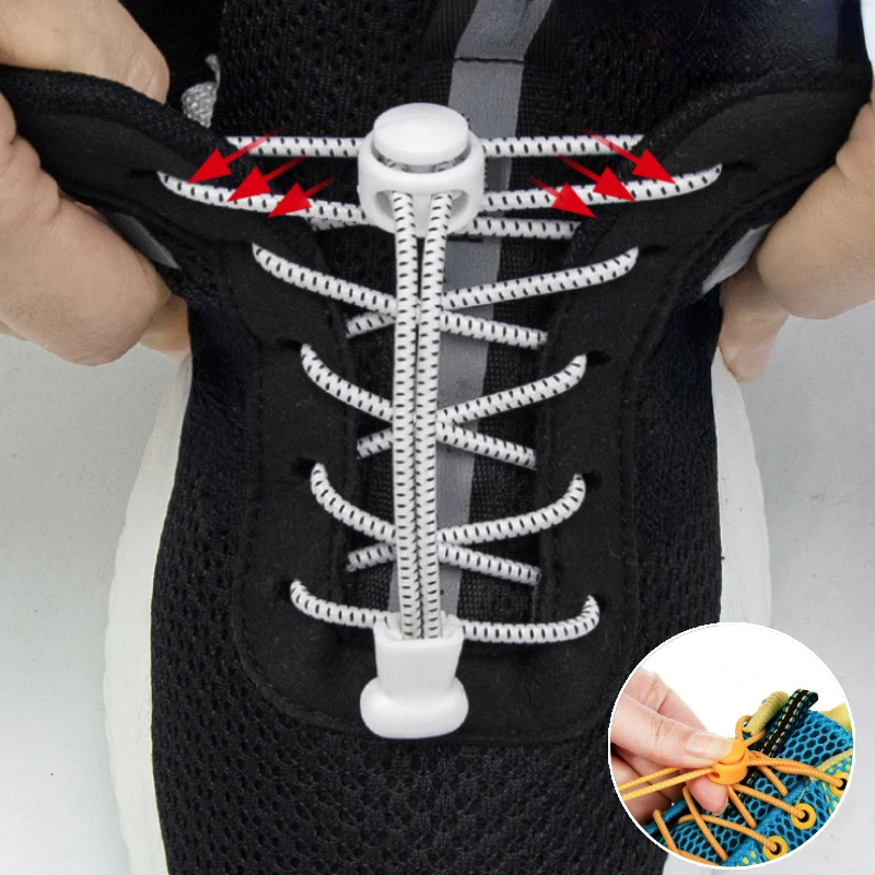 1Pairs Elastic No Tie Shoe Laces Sneaker Stretching Lock Round Tennis Laces Without Ties Adult Kids Rubber Bands for Shoes