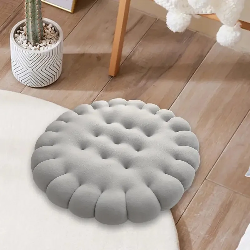 Cute Biscuit Shape Cushion, Soft Thick Chair Pad, Home Balcony Decor Pillow Seat Cushion