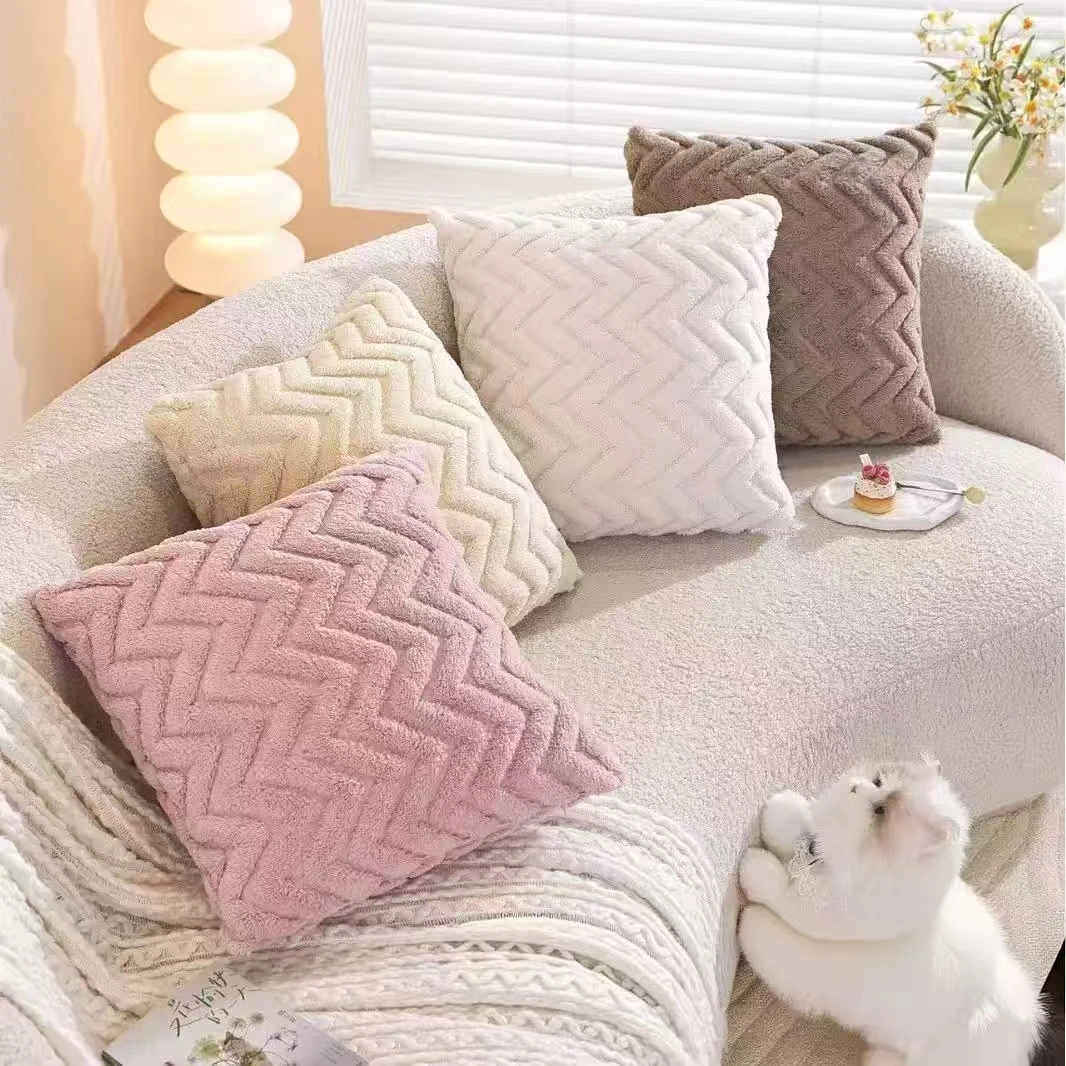 2pcs Artificial Plush Wave Pattern Throw Pillow Covers, Suitable for Various Occasions Such as Bedding and Home Decoration