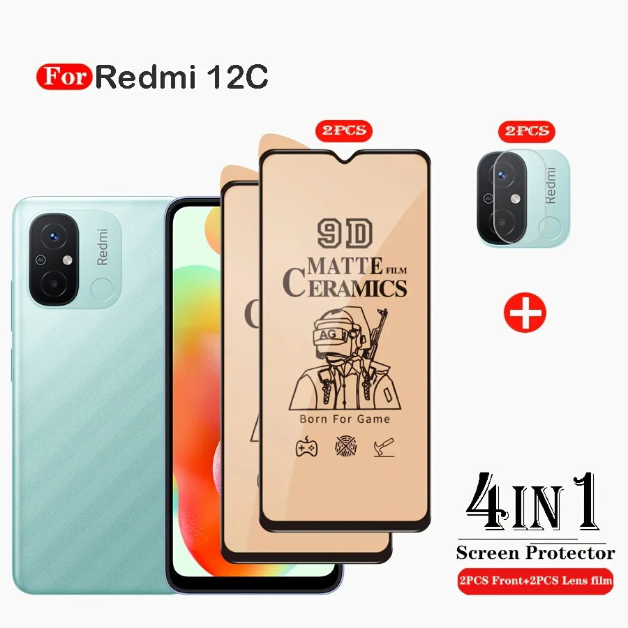 

For Xiaomi Redmi 12C 13C 14C Protective Film 4 in 1 Soft Ceramic Matte Screen Protector + Lens Film