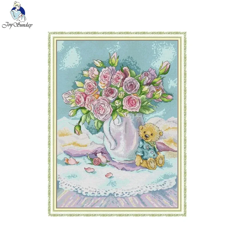 

Joy Sunday Набор для вышивки крестом Роза Ваза HD Узор Аида 16CT 14CT 11CT Печатный счетный холст DIY Набор для вышивания игл Домашний декор
