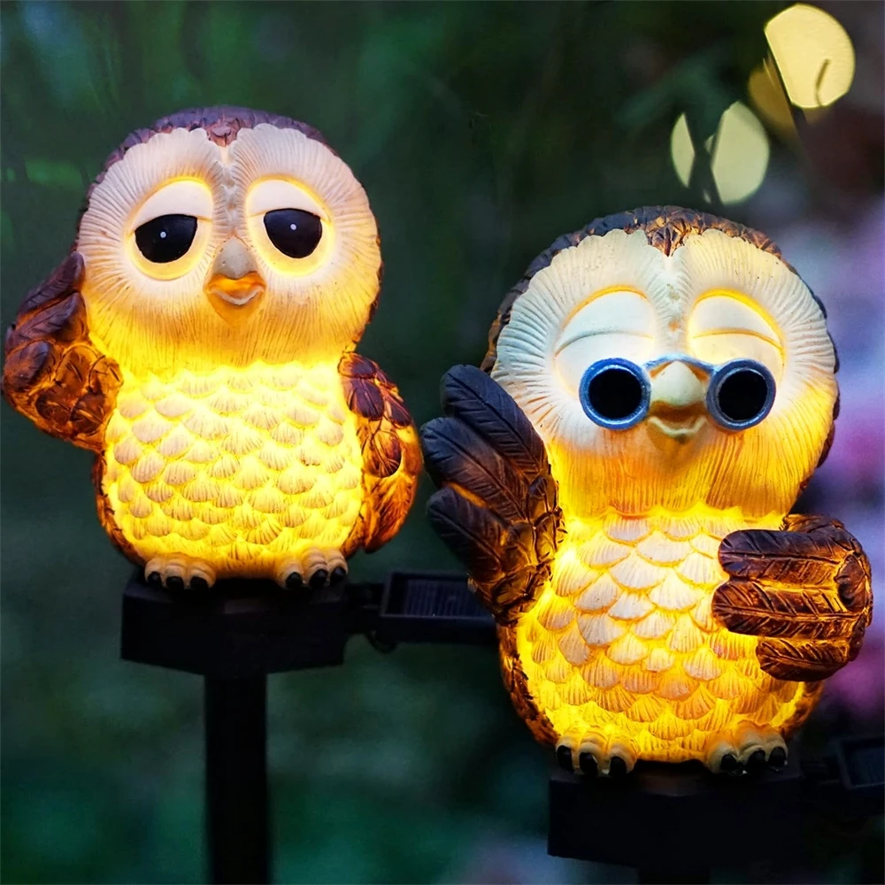 

Owl Figure Solar LED Lights Resin Garden Waterproof Decorations with Stake for Outdoor Yard Pathway Outside Patio Lawn Decor