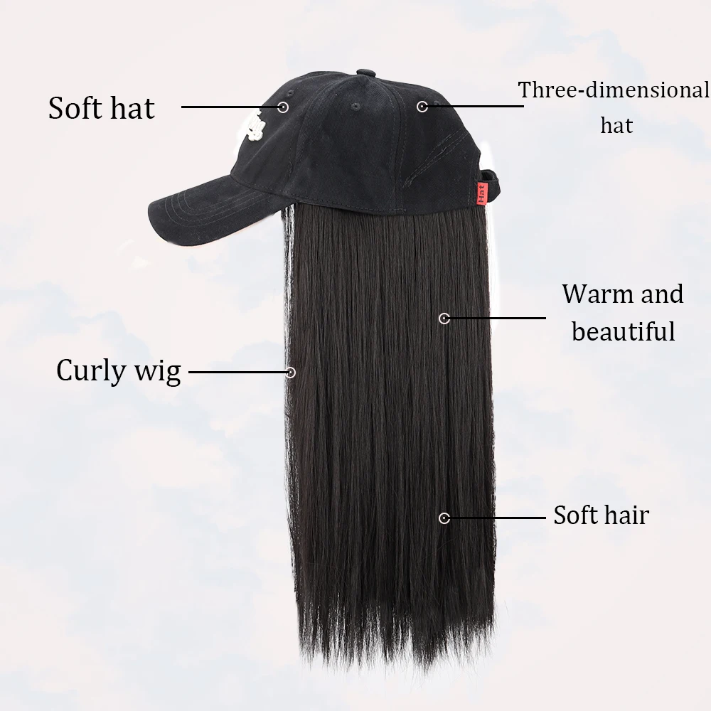 Synthetic High Heat Resistant Material Black Straight Hair Baseball Cap Wig Hat And Wig Naturally Connected Fashion Warm wig