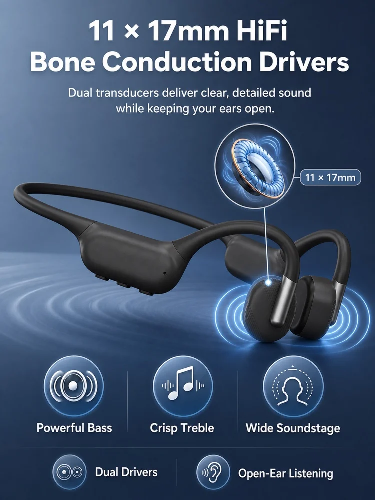 Knochenleitungskopfhörer mit 32GB Speicher, IPX8 wasserdichter Schwimm-MP3-Player, Bluetooth 6.0 kabelloses Headset mit Mikrofon – Detail 4