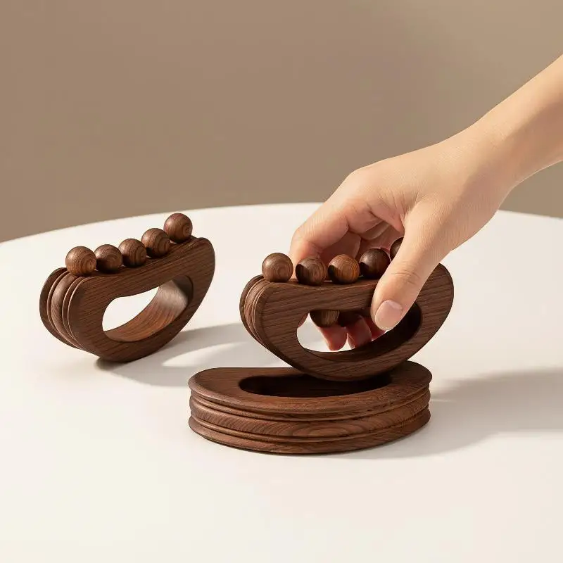 Guasha 5-Bead Wood Massage Roller Stick Lymphatic Drainage Tool for Full Body Relaxation Home Travel Use view 2