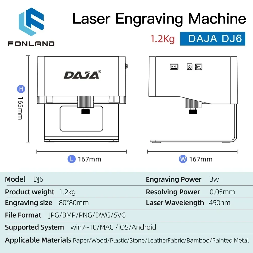 FONLAND DJ6 Laser Engraver CNC DIY Laser Engraving Machine 3000mw Fast Mini Logo Marking Food Printer Cutter Woodworking Plast