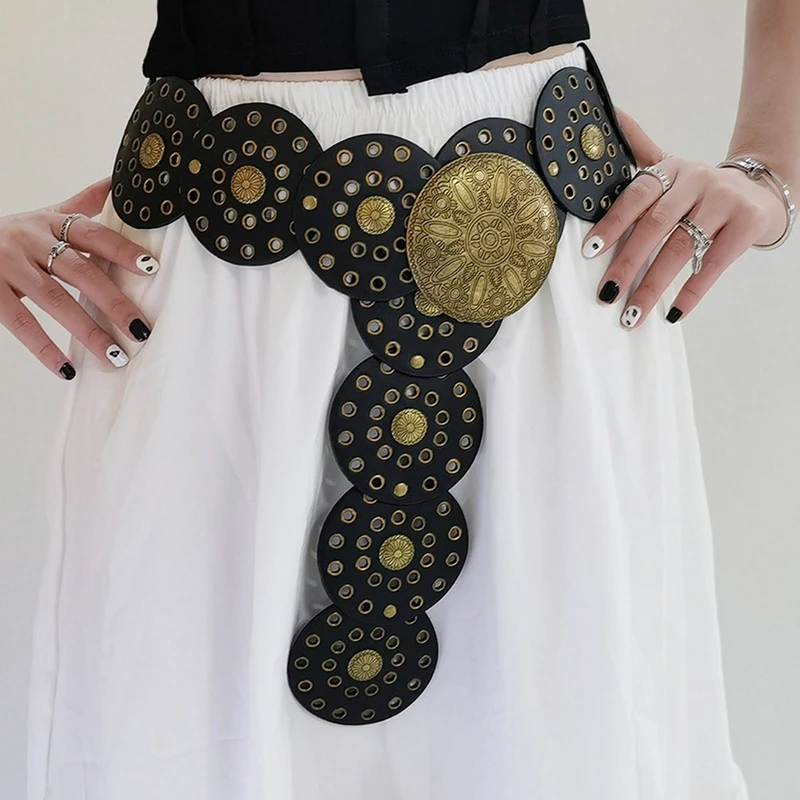 Boho Black PU Leather Wide Waist Belt for Women