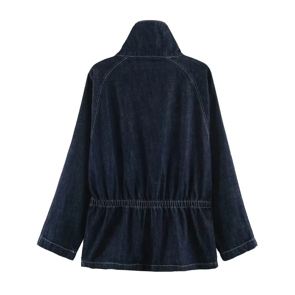 European and American style denim jacket for women stylish high-street jean top contrasting color stitching denim jacket female