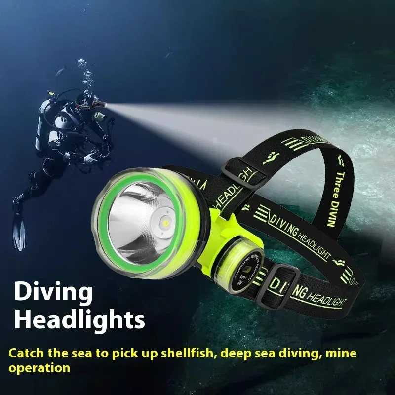 New Portable Rechargeable Diving Headlight 350m Underwater 2 Light Modes Waterproof Super Bright LED Diver Spearfishing Headlamp