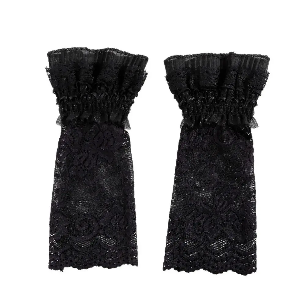 

Elegant Long Lace Cuff Embroidery With Ruffles Arm Sleeves Cuffs White Black False Sleeve Cuffs Women