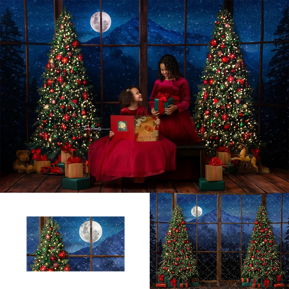 

Christmas Eveniing View Backdrops Kids Family Photography Child Adult Photocall Decors Xmas Trees Backgrounds