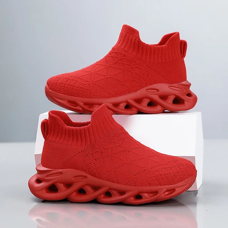 Children Sneaker Boys Sock Shoes Fashion Knit Spring Breathable Lightweight Running Sports Shoes Boy Slip on Casual Sneaker