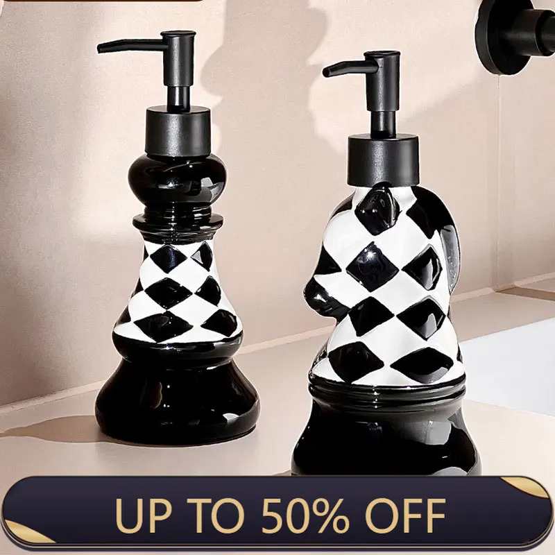 soap-dispenser-chessboard-ceramic-hand-sanitizer-bottle-bathroom-shampoo-and-shower-gel-bottle-press-bottle-bathroom-accessories