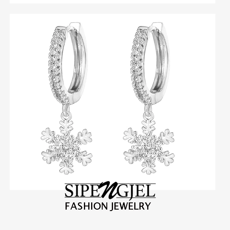 SIPENGJEL Trendy Christmas Drop Earrings  Women Zirconia Snowflake Dangle Earrings Gold Color Hoop Earrings Trendy Jewelry 2022