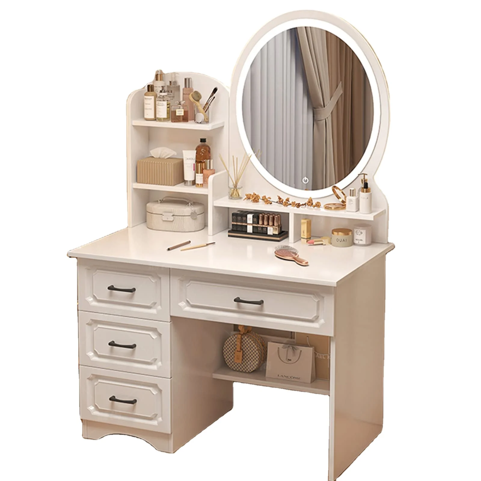 formodern wooden make up table with Drawers 3 Adjustable Brightness White Dressing Table Set with Stool for Bedroom