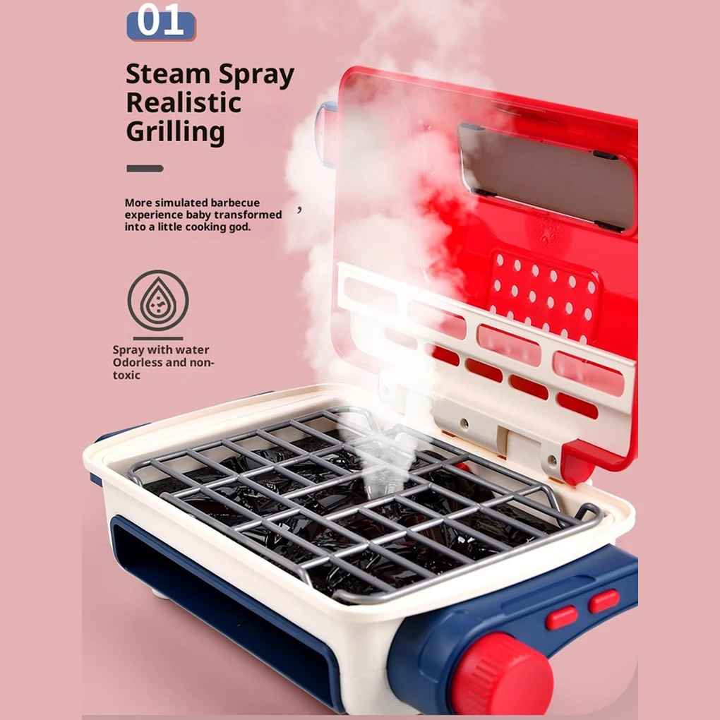 Zabawka Grill BBQ dla Dzieci z Efektem Świateł i Dźwięków, Zestaw do Zabawy w Gotowanie w Kuchni z Realistycznym Efektem Płomienia, Zabawki Edukacyjne BBQ