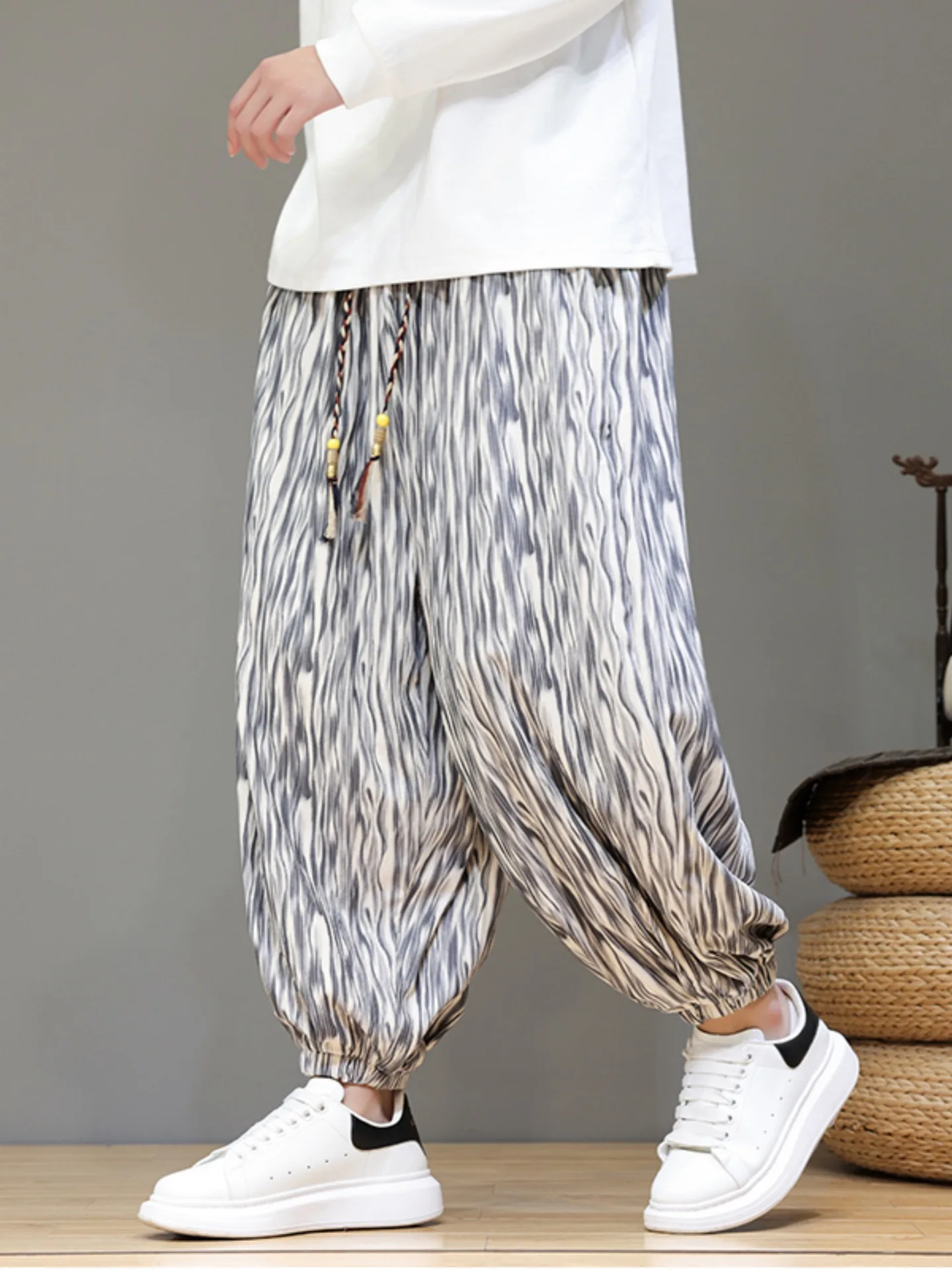 

Мужские вельветовые брюки-фонарики в стиле ретро с принтом, свободные, с манжетами, осенние, модные, повседневные, удобные, с эластичным поясом