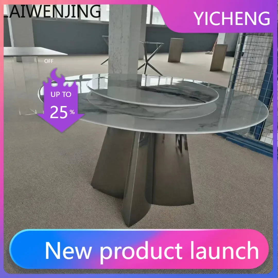 

LYY Modern Minimalist Rock Plate Marble Dining Table Light Luxury Stainless Steel Round Dining Table with Turntable
