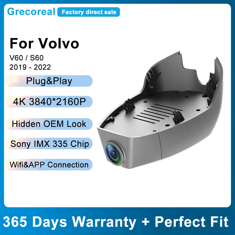 

Grecoreal Dash Cam Car DVR for Volvo S60 V60 2022 2021 2020 2019 2160P 4K Wifi Front Rear Dual Dashcam Vehicle Dash Camera Car